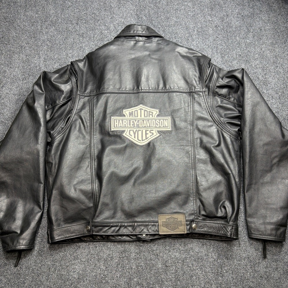 VTG Harley Davidson Leather Moto Jacket Made USA Black Mens XL  W/ QUILT LINER!